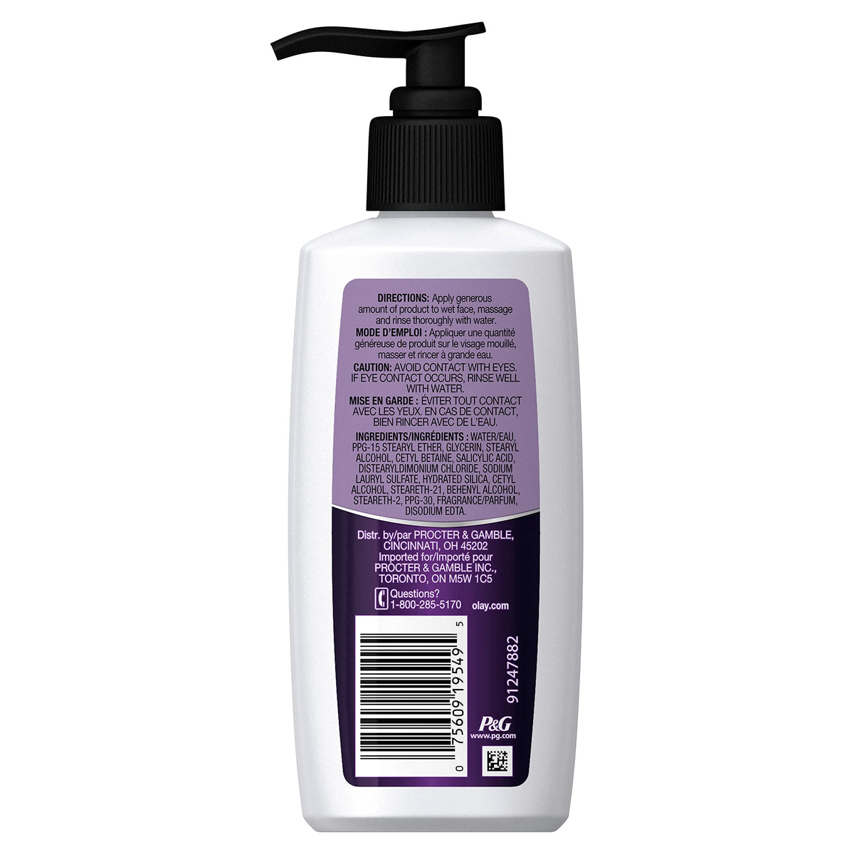 Olay side label close-up highlighting ingredients and usage benefits