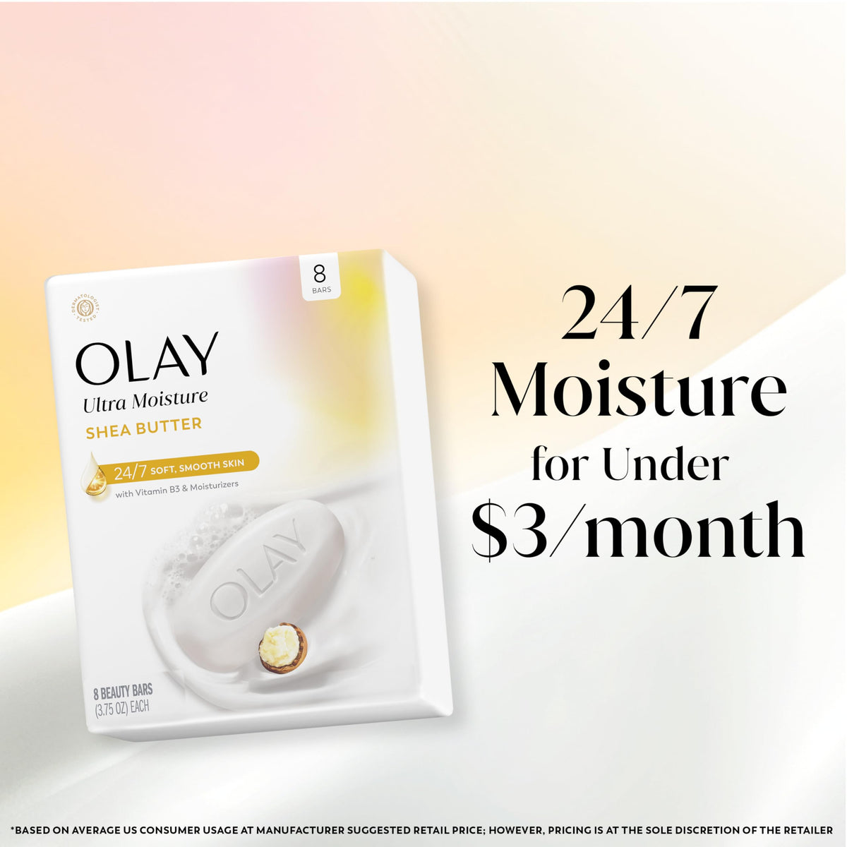 Olay open pack showing eight bars for long-lasting supply