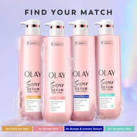 Olay in bathroom setting illustrating radiant, even-looking skin
