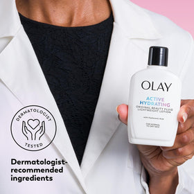 Olay on bathroom vanity styled lifestyle shot for daily routine benefit