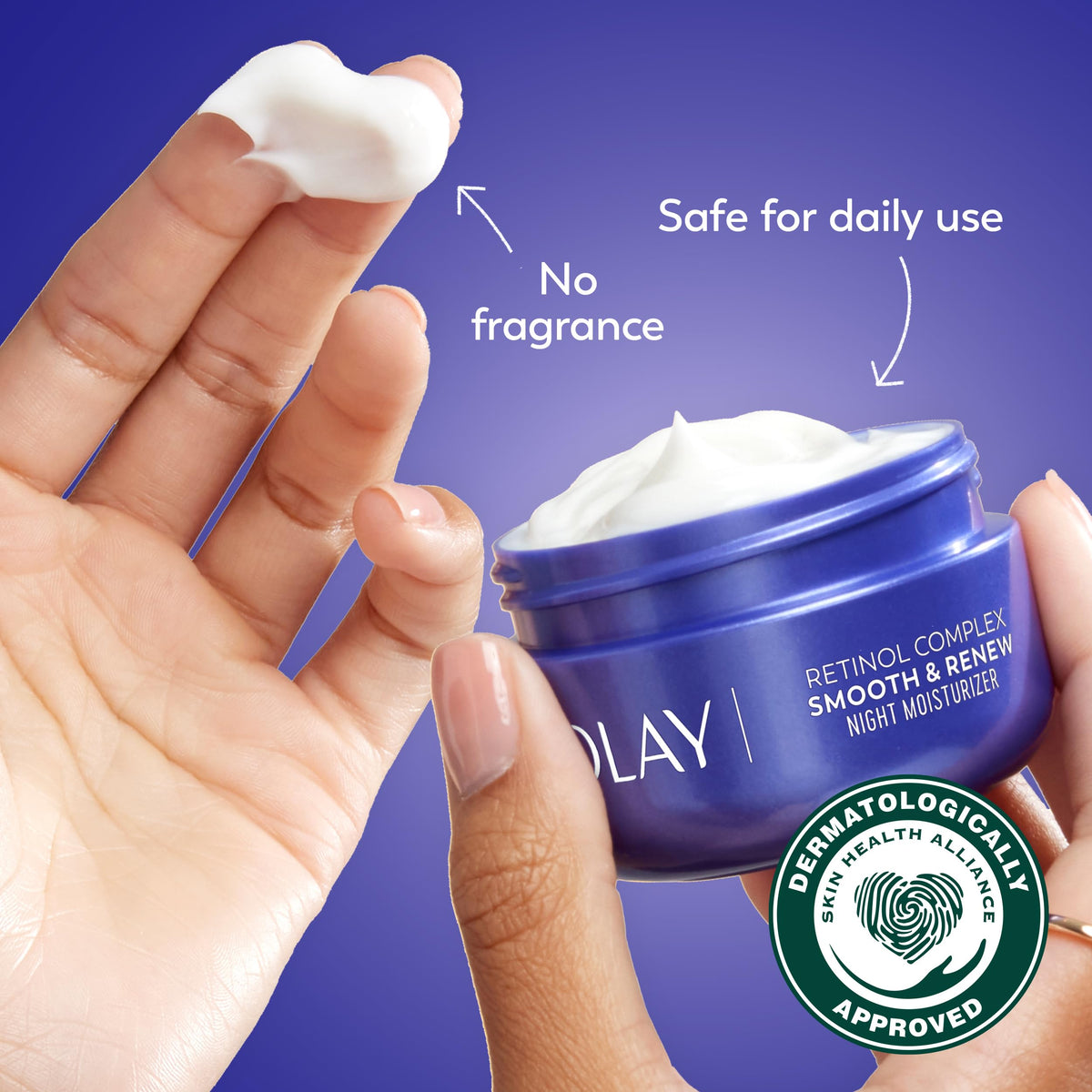 Olay split image example suggesting improved texture and radiance benefit