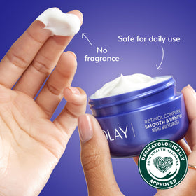 Olay split image example suggesting improved texture and radiance benefit
