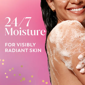 Olay pump close-up delivering convenient serum body-wash application