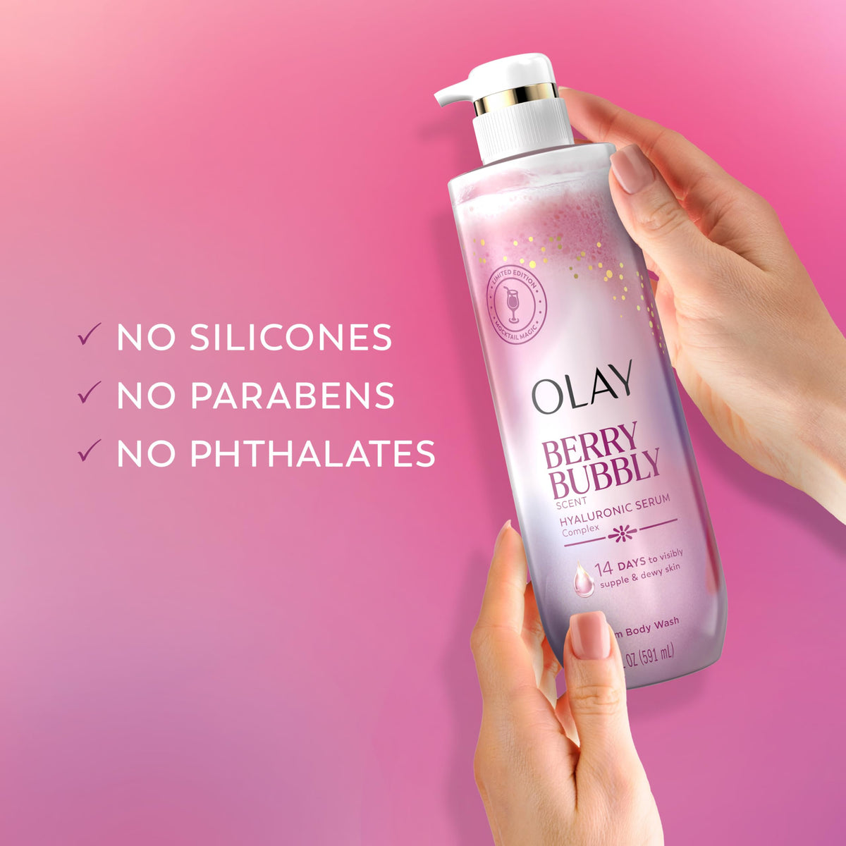 Olay in-shower lifestyle shot demonstrating hydration during use