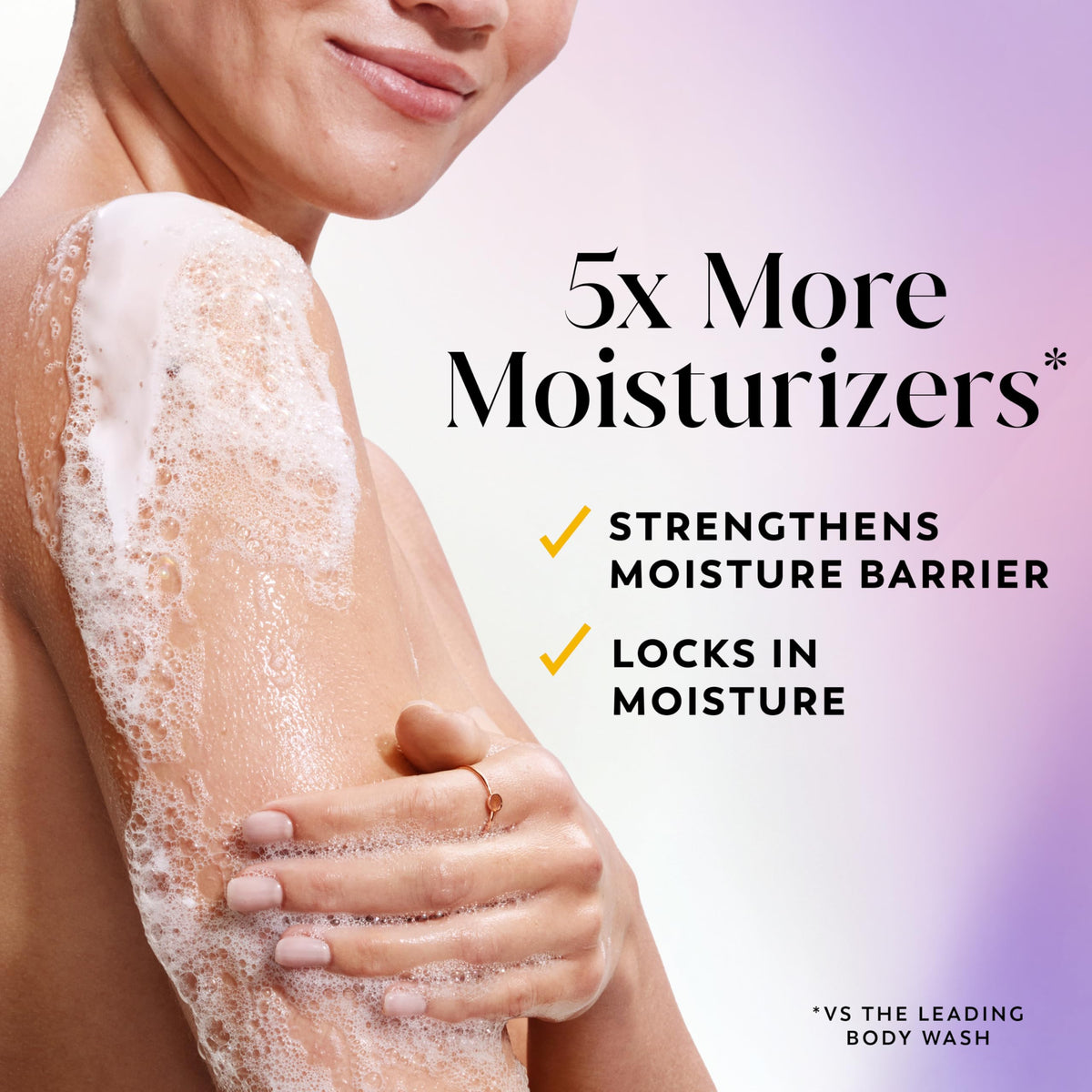 Olay creamy lather close-up demonstrating rich foam and moisturizing feel