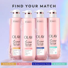 Person using Olay body wash in shower showing easy application and comfort