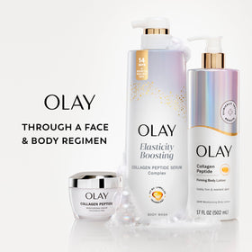 Olay body wash paired with serum body lotion for layered hydration