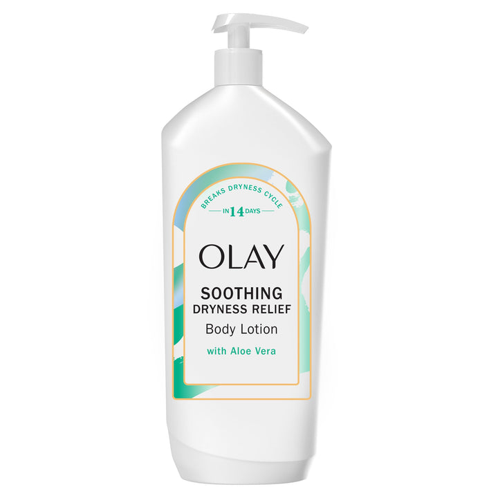 Olay bottle front view showing aloe scent and hydrating benefits