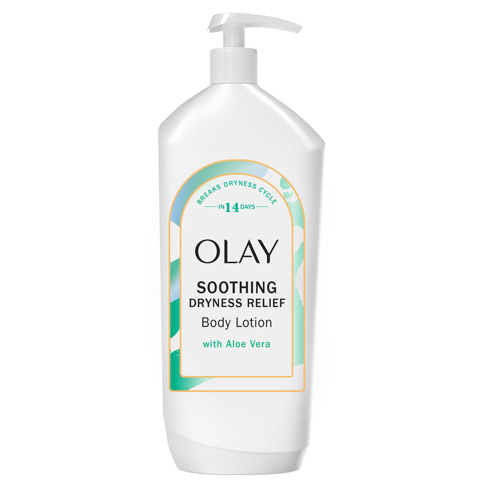 Olay bottle front view showing aloe scent and hydrating benefits