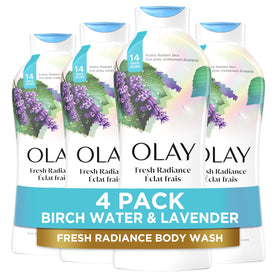 Olay bottle front showing Fresh Radiance label and hydrating benefits