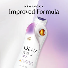 Olay bottle on bathroom shelf styled to show everyday routine convenience