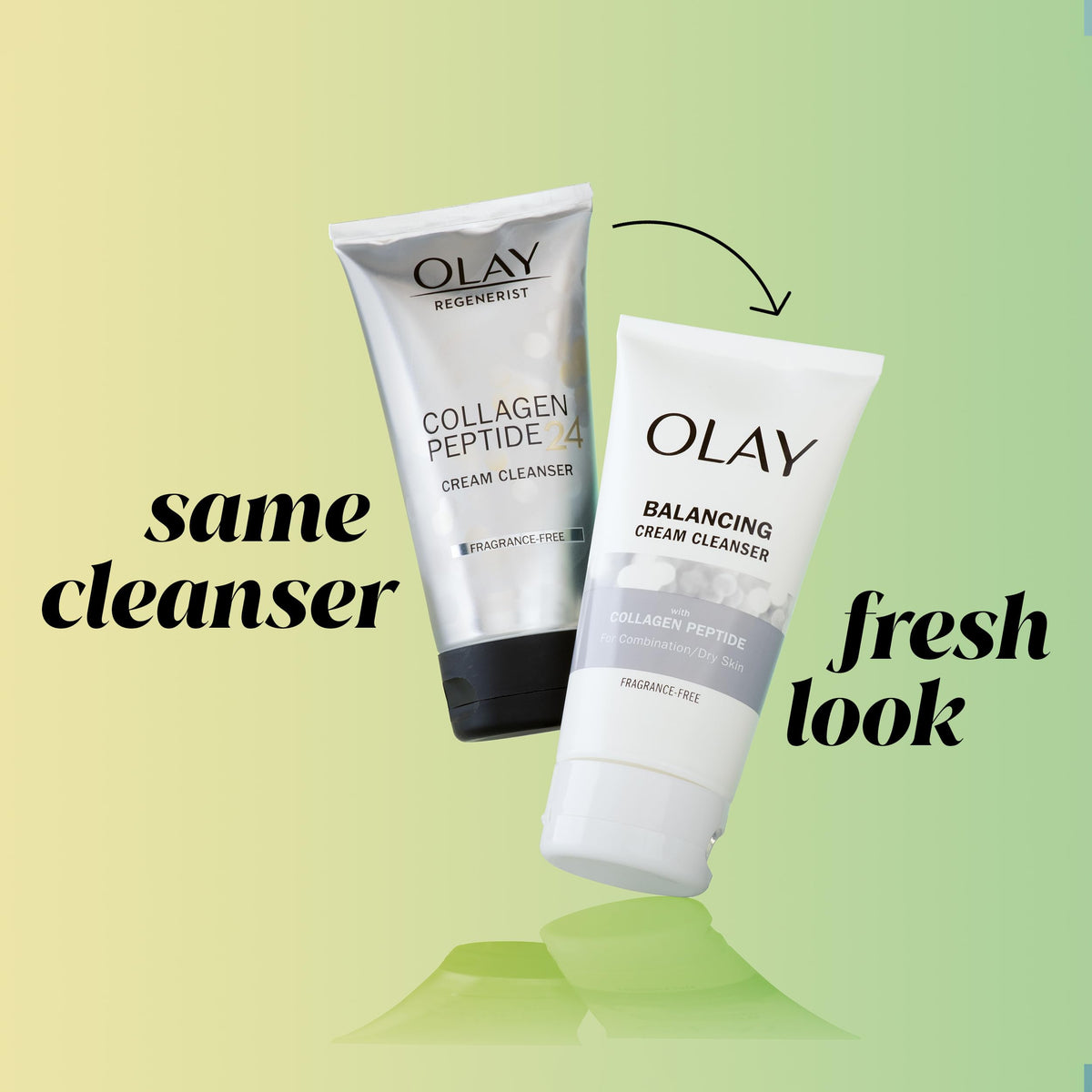 Olay ingredients panel highlighting collagen peptides and niacinamide