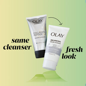 Olay ingredients panel highlighting collagen peptides and niacinamide