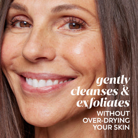 Olay cleanser on palm demonstrating amount needed and soft lather