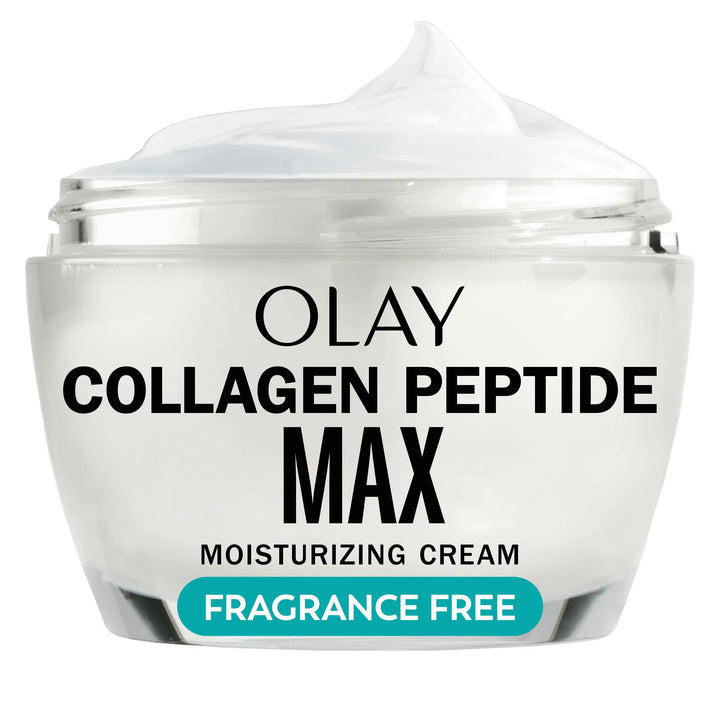 Olay jar front view showing Collagen Peptide MAX moisture and benefits