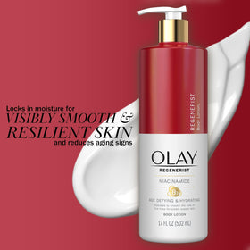 Olay products styled on bathroom shelf suggesting daily routine use