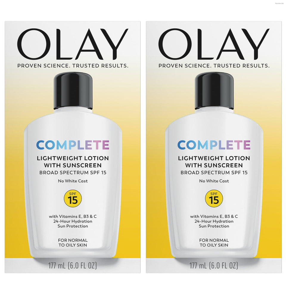 Olay front packaging showing 2-pack and SPF 15 for everyday protection