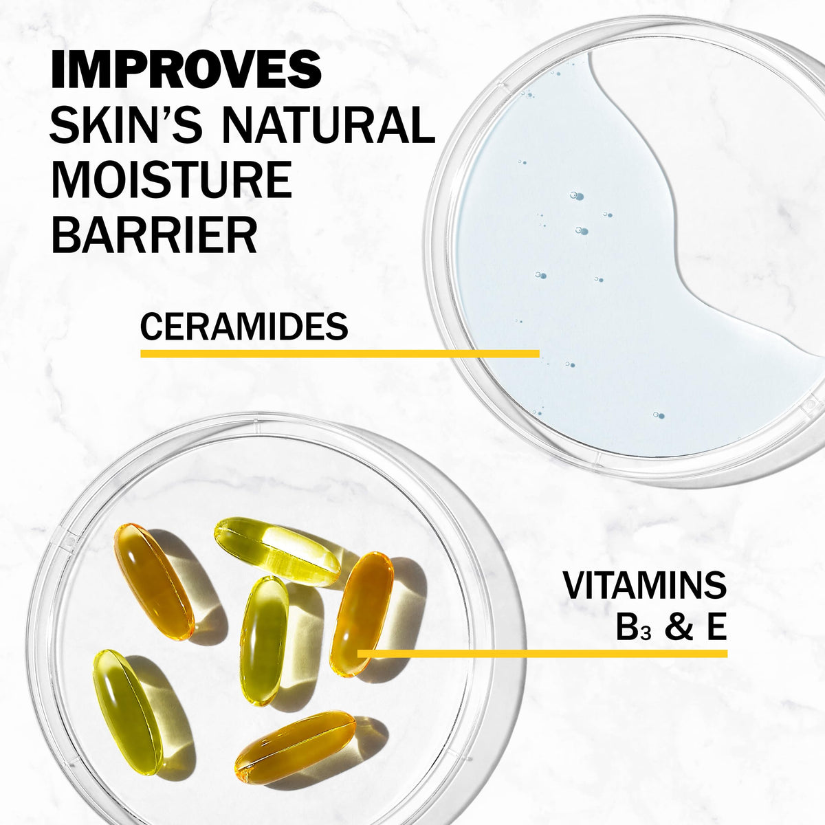 Olay complete+ ingredient callout highlighting niacinamide ceramides benefit