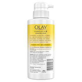 Olay complete+ in natural light on vanity conveying healthy skin effect benefit