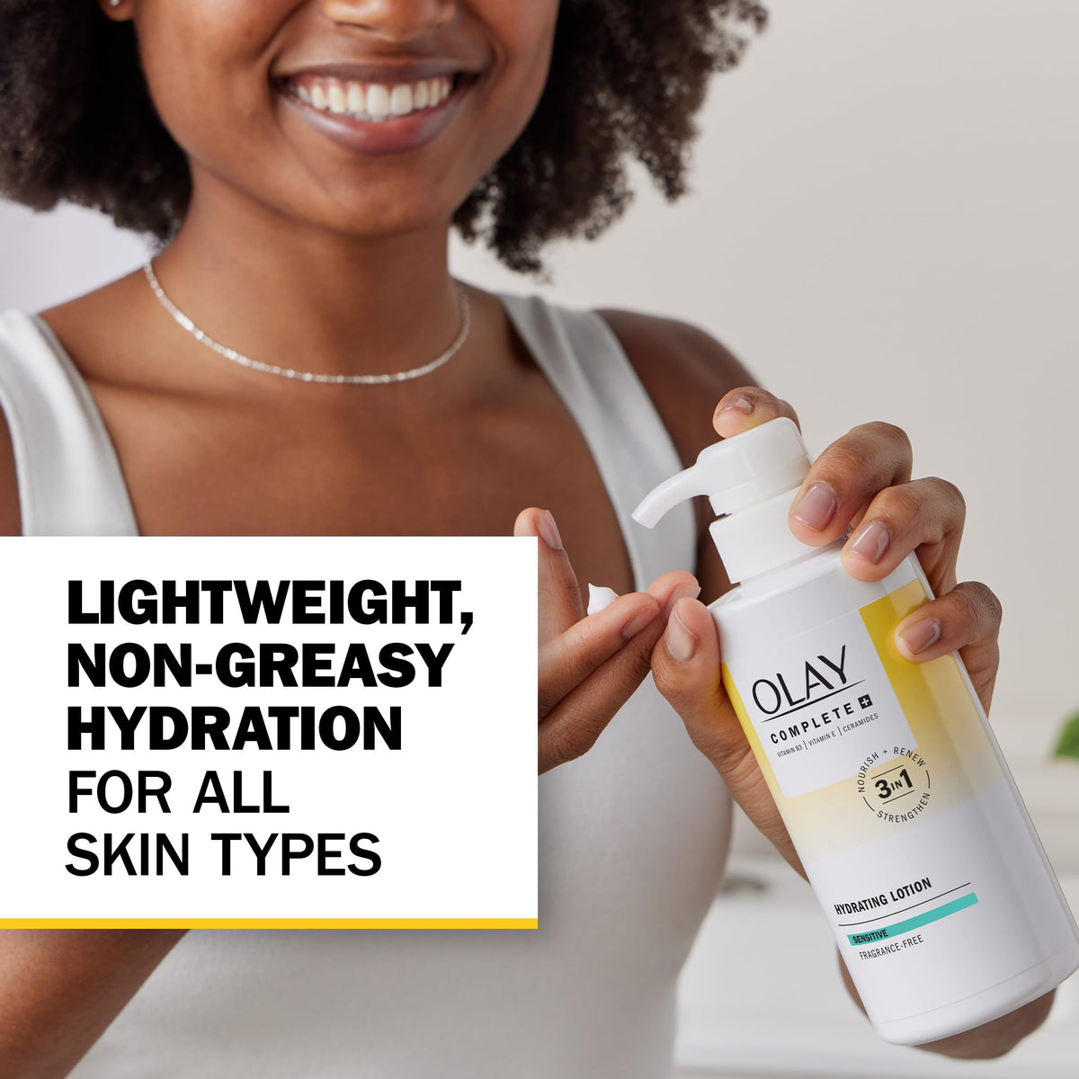 Olay complete+ open cap and creamy lotion texture for fast absorption benefit