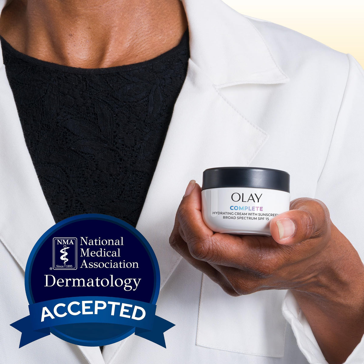 Olay applied on skin with no white cast visible for even tone