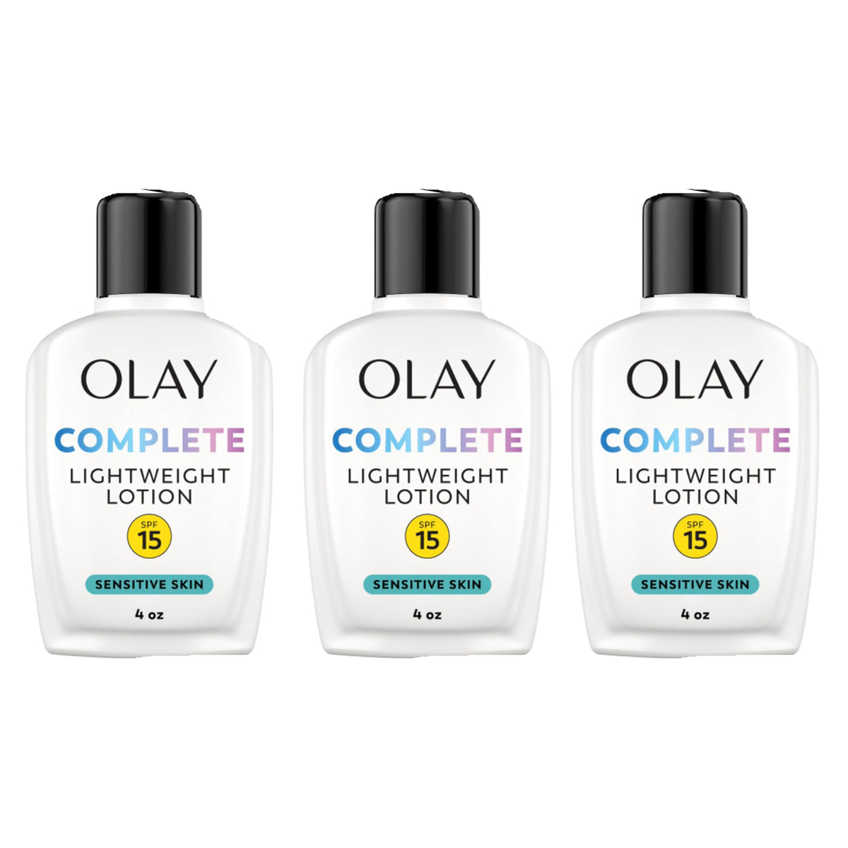 Olay tube close-up label highlighting SPF 15 and sensitive formula