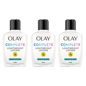 Olay tube close-up label highlighting SPF 15 and sensitive formula