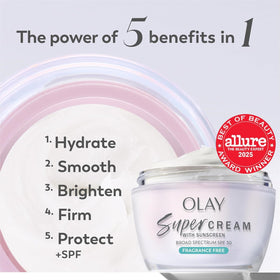 Olay cream dispensed in hand showing smooth spreadability