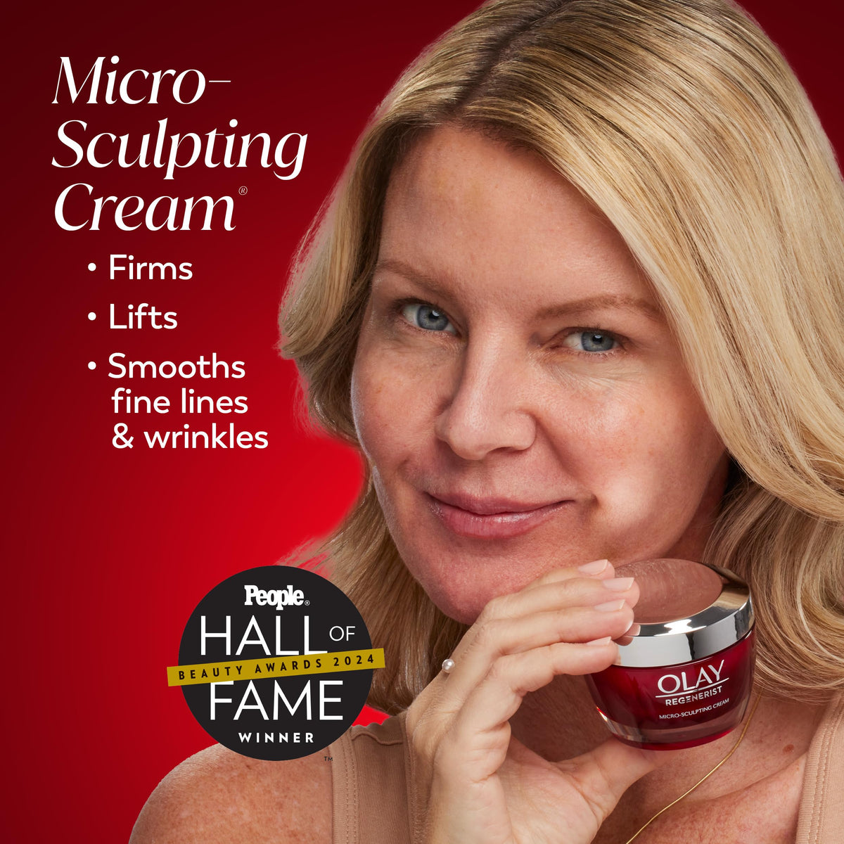 Olay Micro-Sculpting Cream open jar showing rich texture and hydration