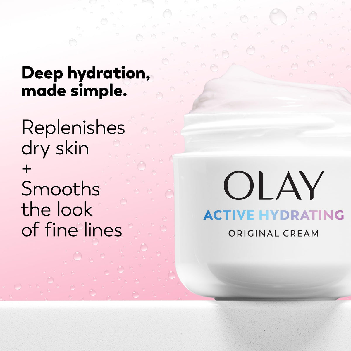 Olay cream texture close-up displaying lightweight, fast-absorbing hydration