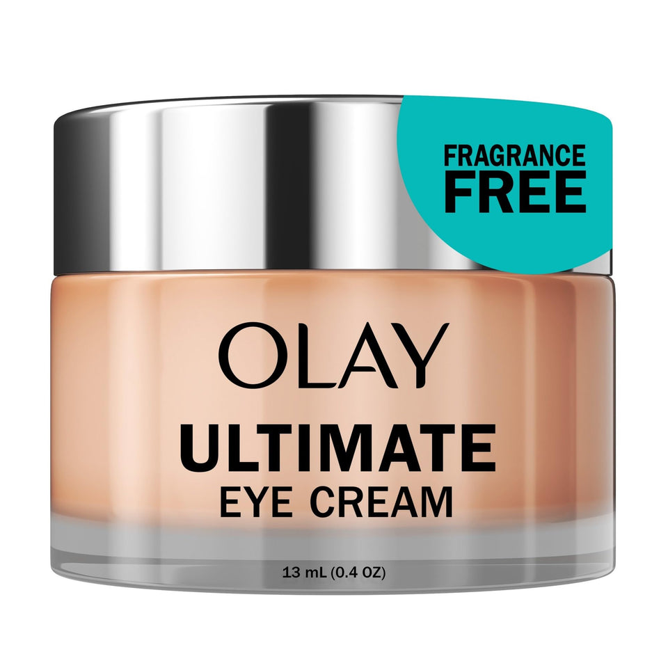 Olay front packaging of Ultimate Eye Cream showing tube and branding for easy recognition
