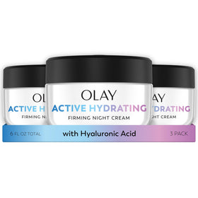 Olay firming night cream front packaging showing brand and moisturizing benefit