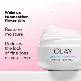 Olay firming night cream label ingredient list view for transparency and benefits