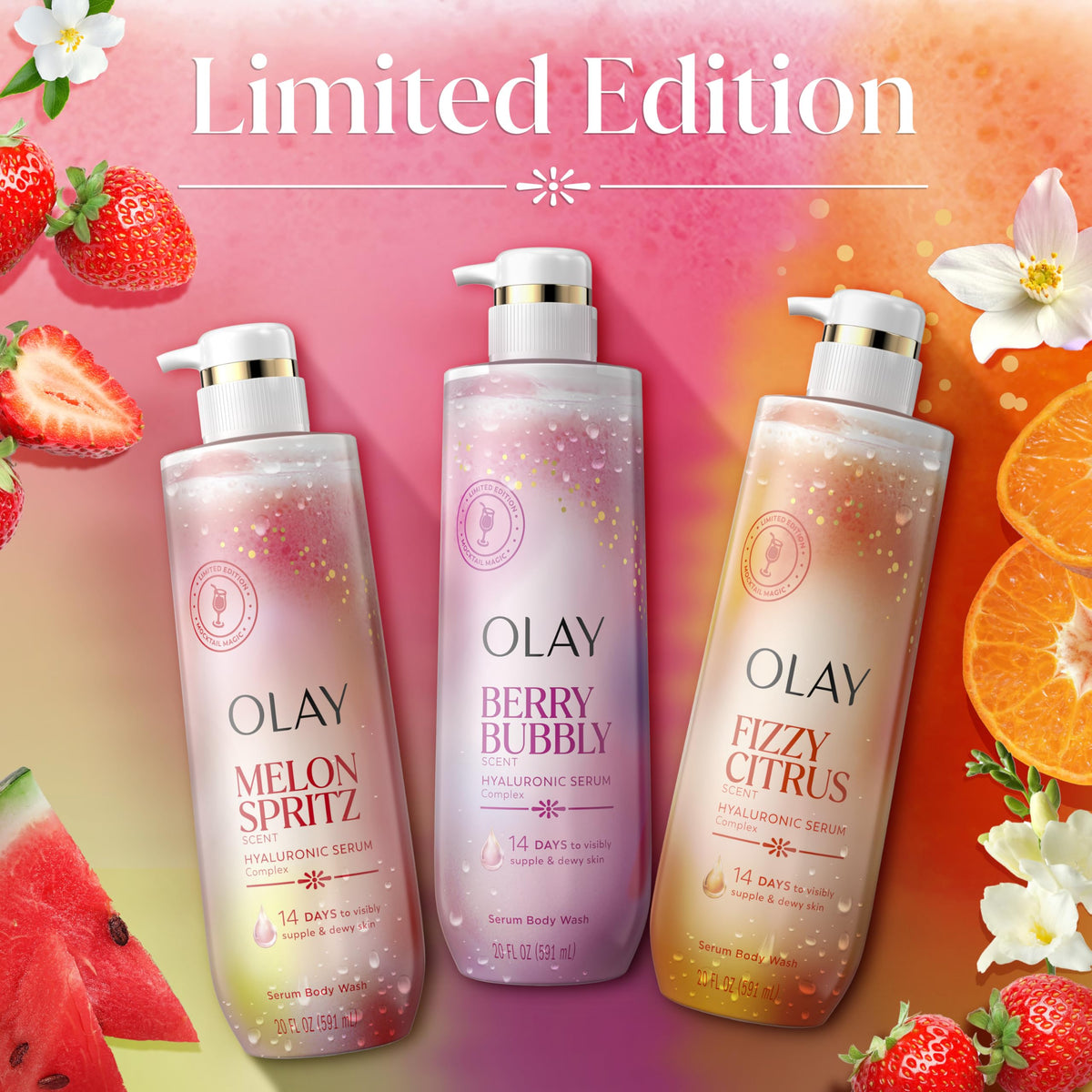 Olay bottle staged in bathroom lifestyle scene promoting routine upgrade benefit