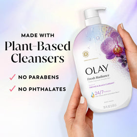Olay bottle size comparison showing 35 fl oz large format for long use