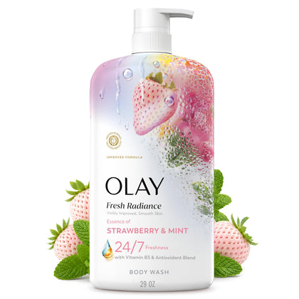 Olay front bottle showing Fresh Radiance label and benefits