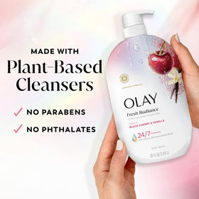Olay label detail showing ingredients and benefits, supports informed choice
