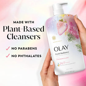 Strawberry and mint display evoking Olay scent and invigorating feel