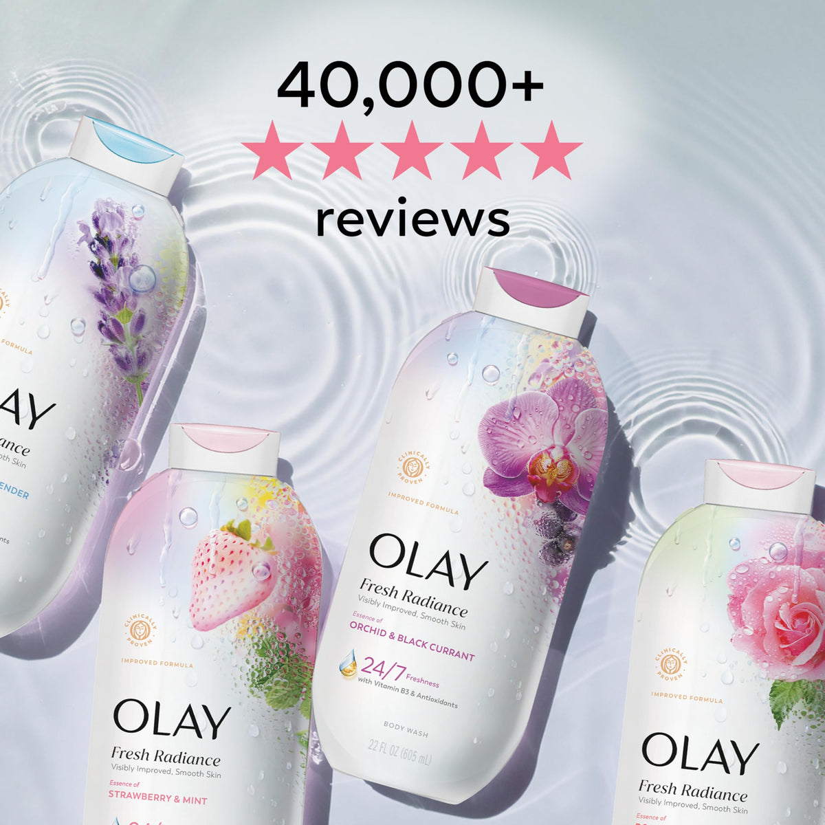 Person applying Olay in shower showcasing gentle cleanse and aromatic experience