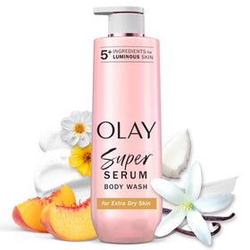 Olay front bottle showing product and easy-pump for daily hydration