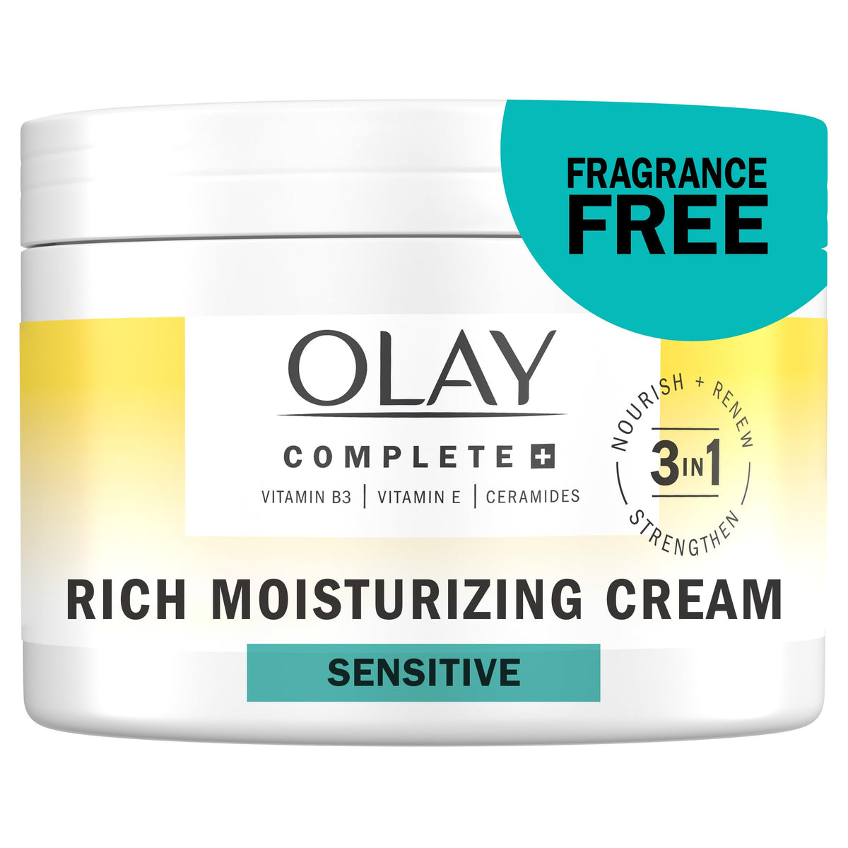 Olay front jar 8.5 oz showing product packaging and brand benefit