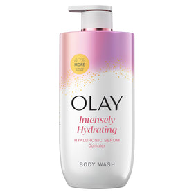 Olay front packaging 28oz showing full bottle and branding for clear identification and shelf benefit