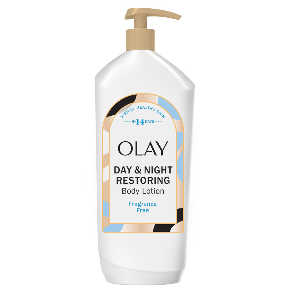 Olay front packaging 18oz bottle shows product and benefits
