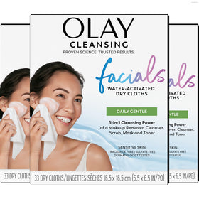 Olay front packaging showing 99-count travel packs and brand clarity