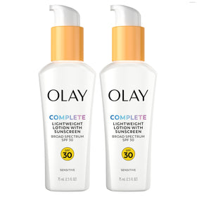 Olay front packaging showing SPF 30 and fragrance-free benefit