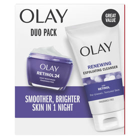 Olay front packaging duo showing both products and benefits