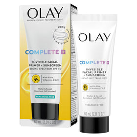 Olay front packaging showing invisible primer SPF 35, protection and primer benefits