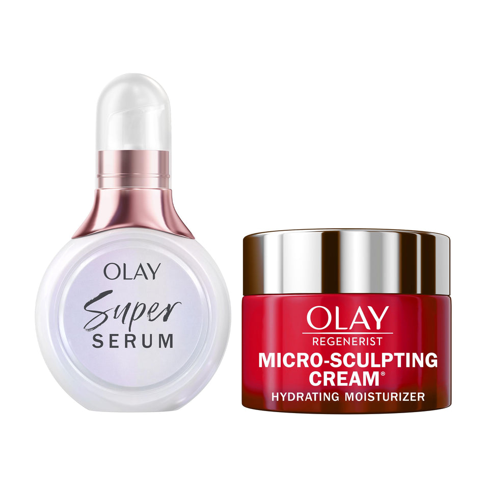 Olay front packaging mini duo showing compact travel-ready skincare