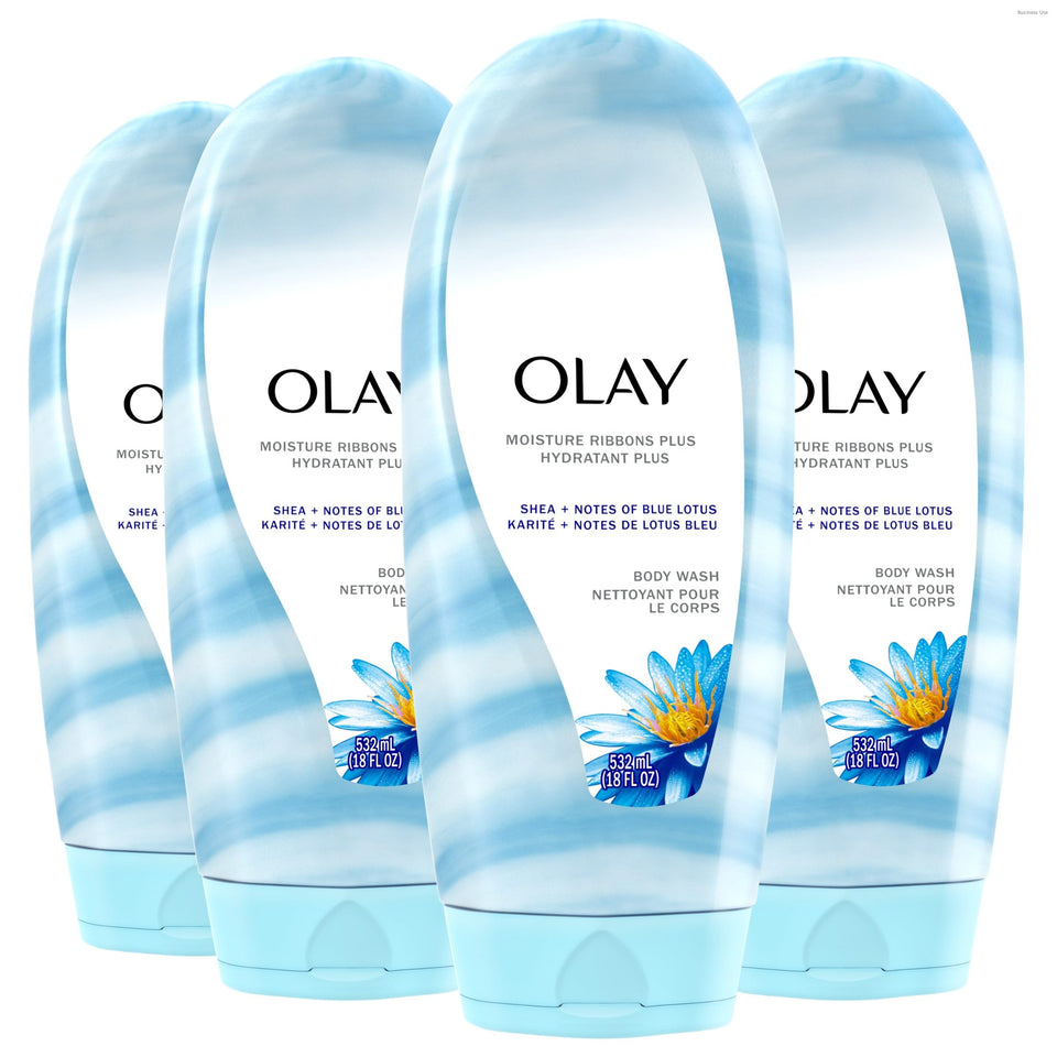Olay front packaging showing moisturizing body wash benefits and size