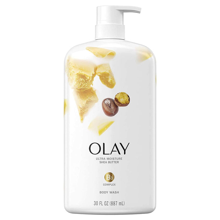 Olay front packaging showing ultra moisture pumps and lasting value